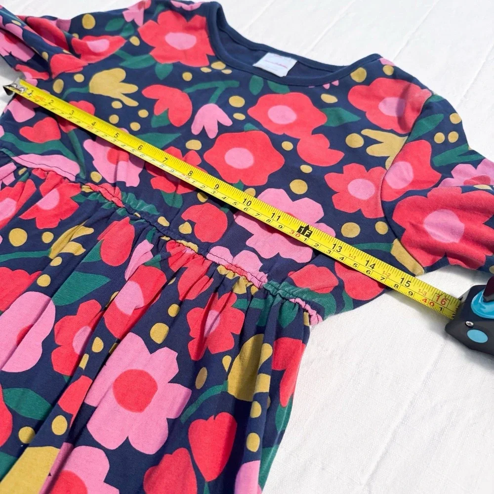 Hanna Andersson Girls Rosey Posey Floral Dress 140 US 10 Cotton Long Sleeve